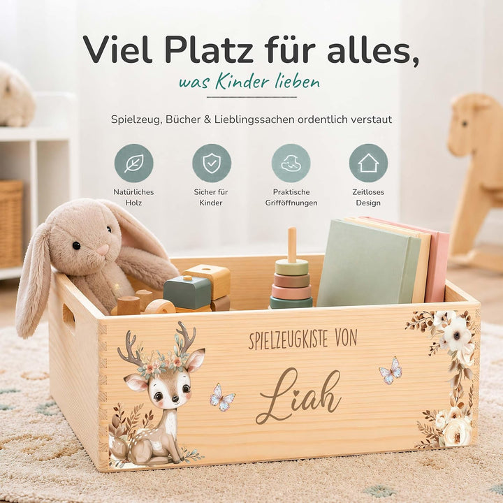 Kidsmood - Spielzeugkiste aus Holz mit Wunschnamen | Aufbewahrungsbox Kinder Spielzeug & Bücher | Pr