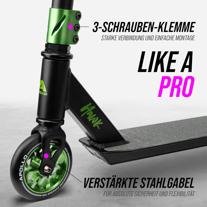 Apollo Stuntscooter Hawk - Freestyle Kickscooter für Kinder und Erwachsene, Kinderroller, Trick Roll