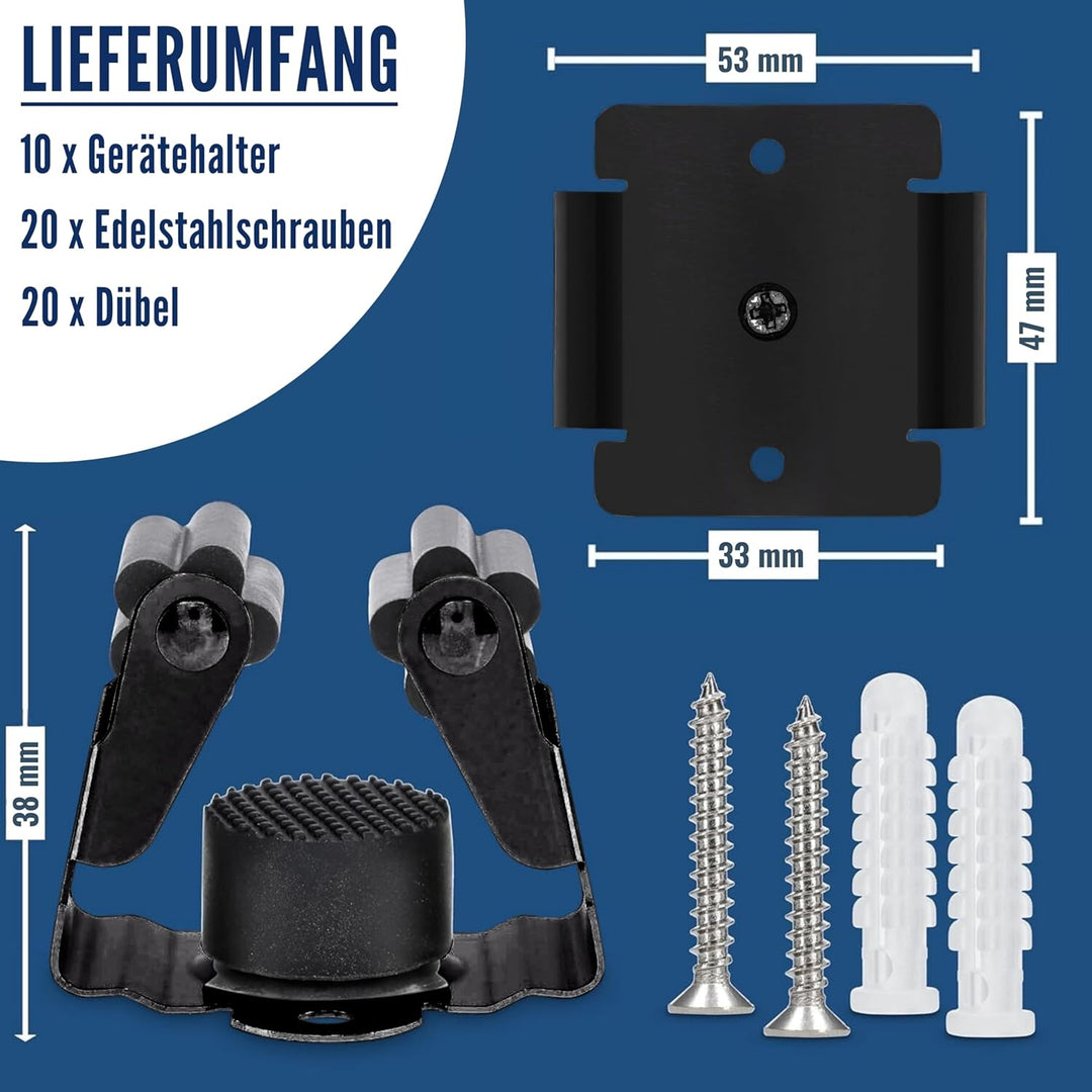 Maila® Gerätehalter (10er Set, Schwarz) - Robuster 304er Edelstahl rostfrei - Besenhalterung Wand mi