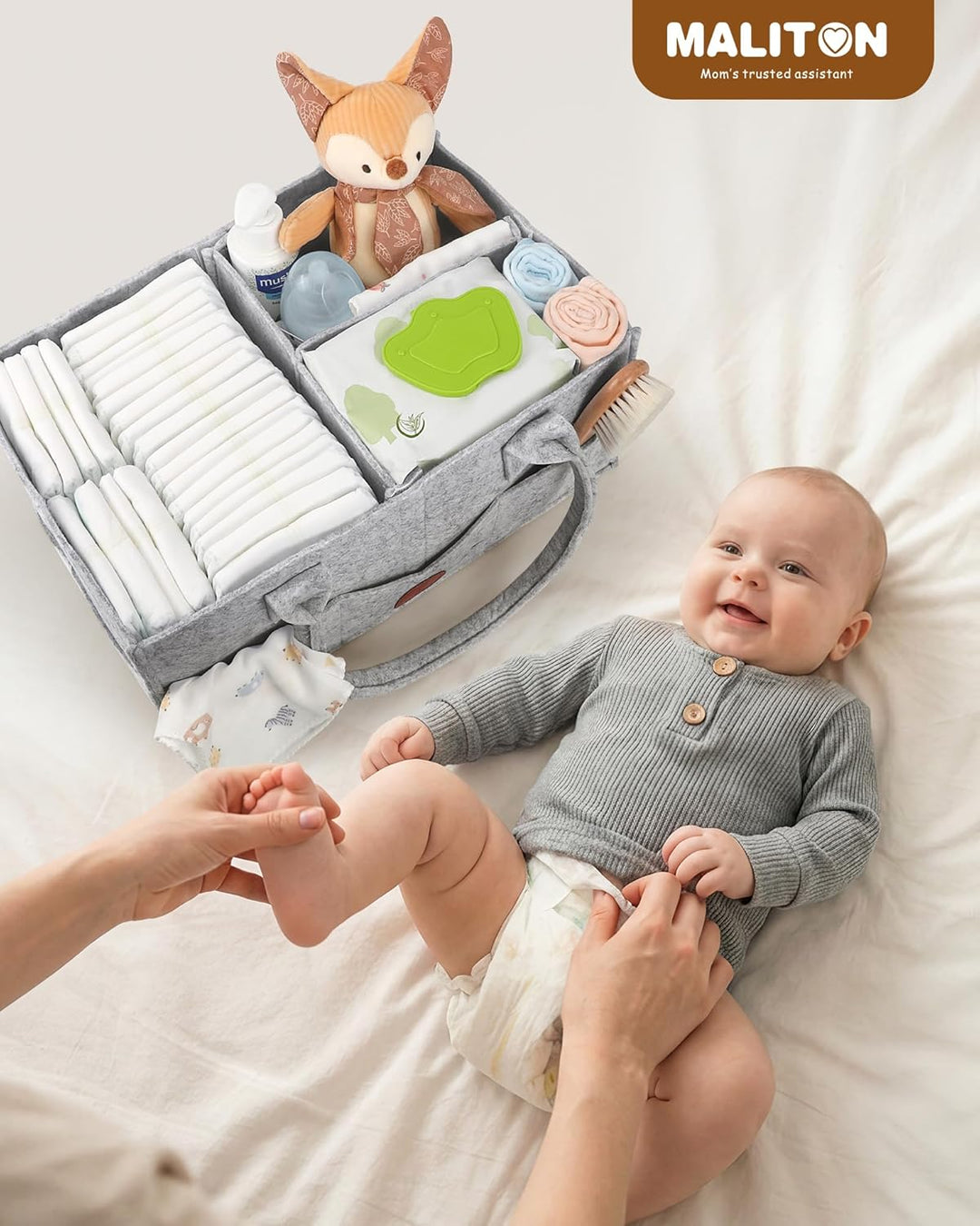 Maliton Wickeltisch Organizer, Baby Windel Caddy Organizer Newborn Essentials, Robuster Tragbarer Fi
