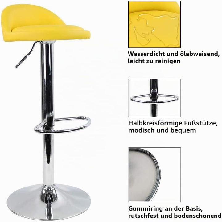 KKTONER Barhocker Tresenhocker höhenverstellbar 60-80cm mit Fussstütze PU Leder Gelb, Gelb