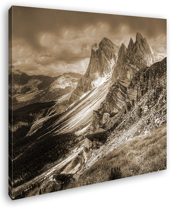 deyoli Dolomiten Format: 60x60 Effekt: Sepia als Leinwandbild, Motiv fertig gerahmt auf Echtholzrahm