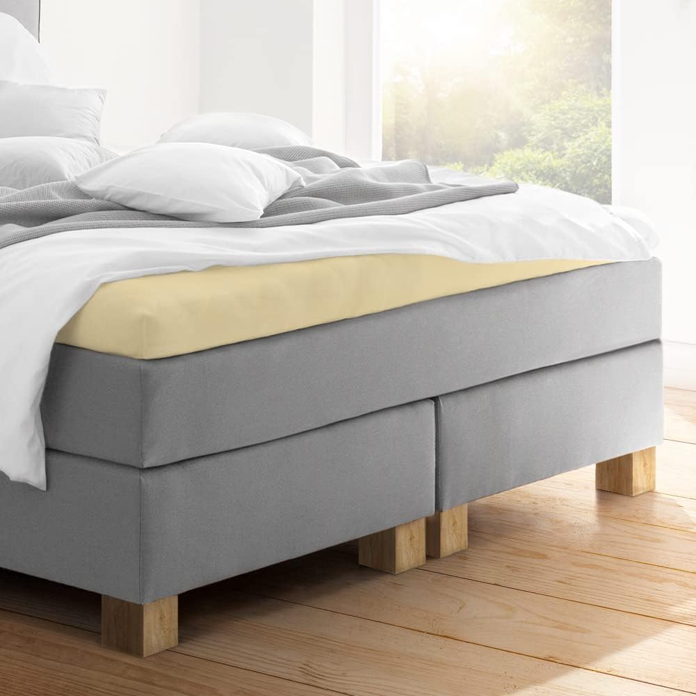 ESTELLA Topper-Spannbetttuch Zwirnjersey | Natur | 100x200 cm | passend für Topperhöhen von 7-10 cm
