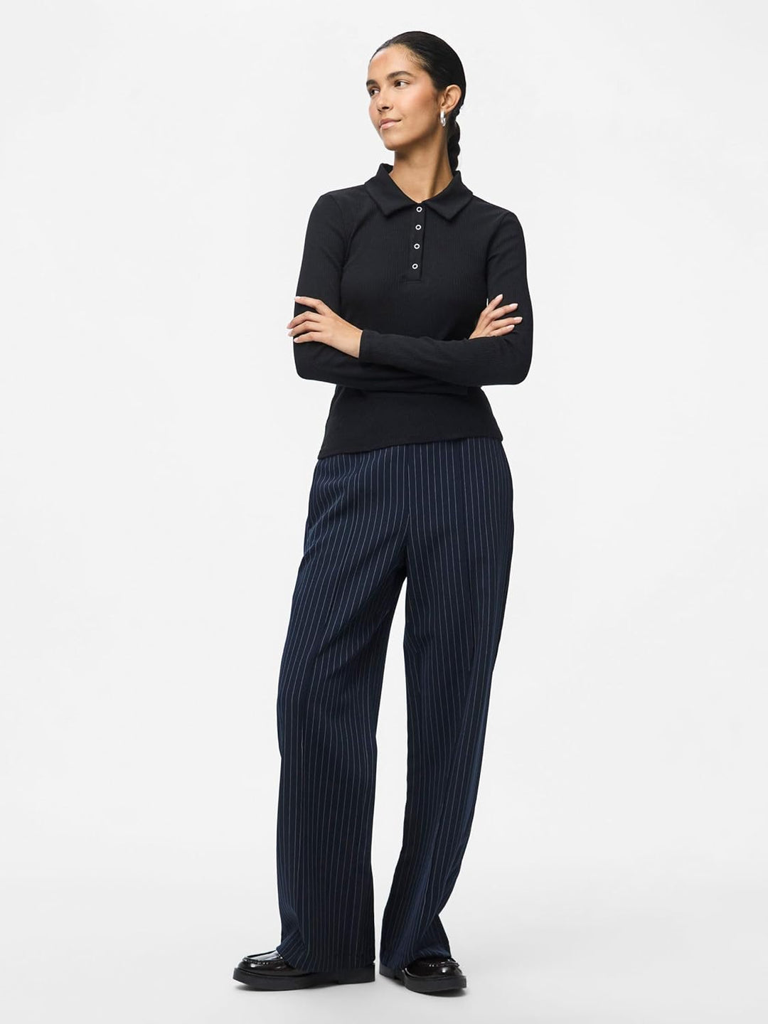 PIECES Damen Pcbozzy Hw Wide Striped Pants Noos Bc Hose, Blau