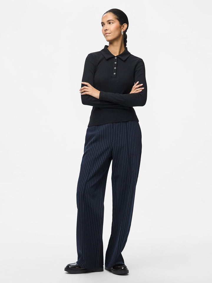 PIECES Damen Pcbozzy Hw Wide Striped Pants Noos Bc Hose, Blau