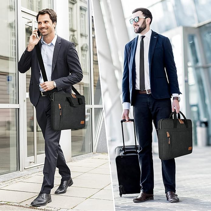ESTARER Laptoptasche 15,6-17,3 Zoll, wasserabweisende Canvas-Computertasche für Herren, Dunkelgrau,
