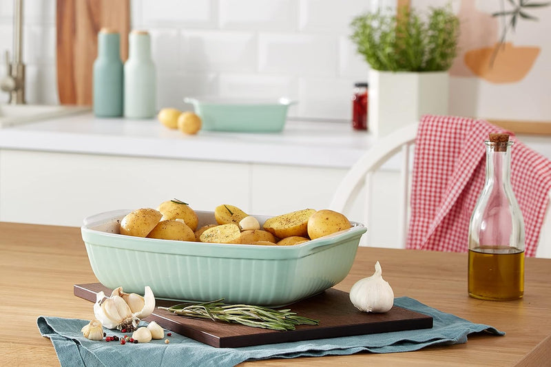 Mäser Auflaufform-Set, Keramik KITCHEN TIME Grün, 33 x 24 x 8 cm / 25,5 x 16 x 7 cm Auflaufform ecki