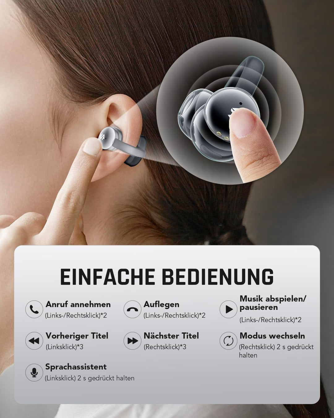 Black Shark T19 Open Ear Kopfhörer Kabellos Bluetooth Clip On Ohrhörer, 5g Leicht komfortabel, Adapt