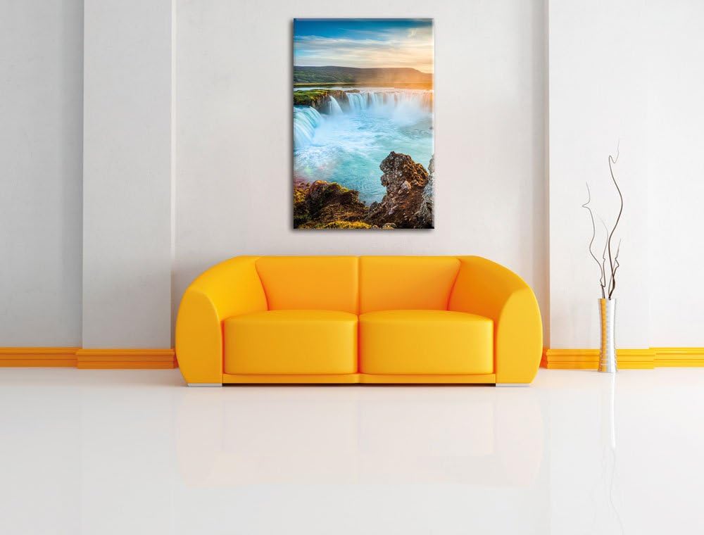Pixxprint Wasserfall im Sonnenschein als Leinwandbild/Grösse: 100x70 cm/Wandbild/Kunstdruck/fertig b