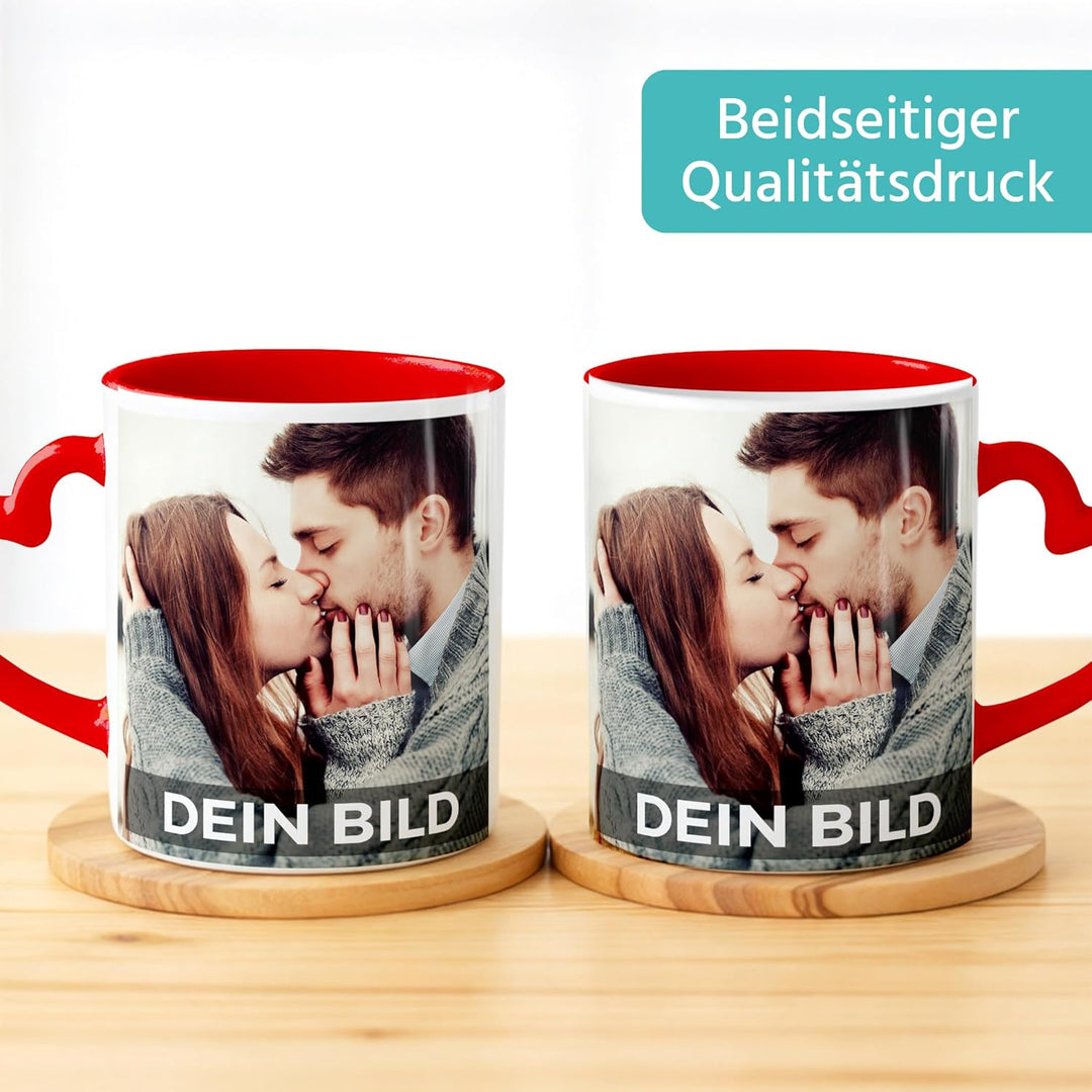 Fototasse mit Herzhenkel personalisiert mit eigenem Bild und Text Fotogeschenk Liebe Valentinstag We