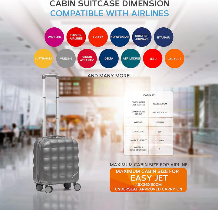 Flight Knight Bubble Suitcase - Ryanair easyJet Jet2 Approved - 8 Wheel Carry Cabin Hardcase 45x36x2