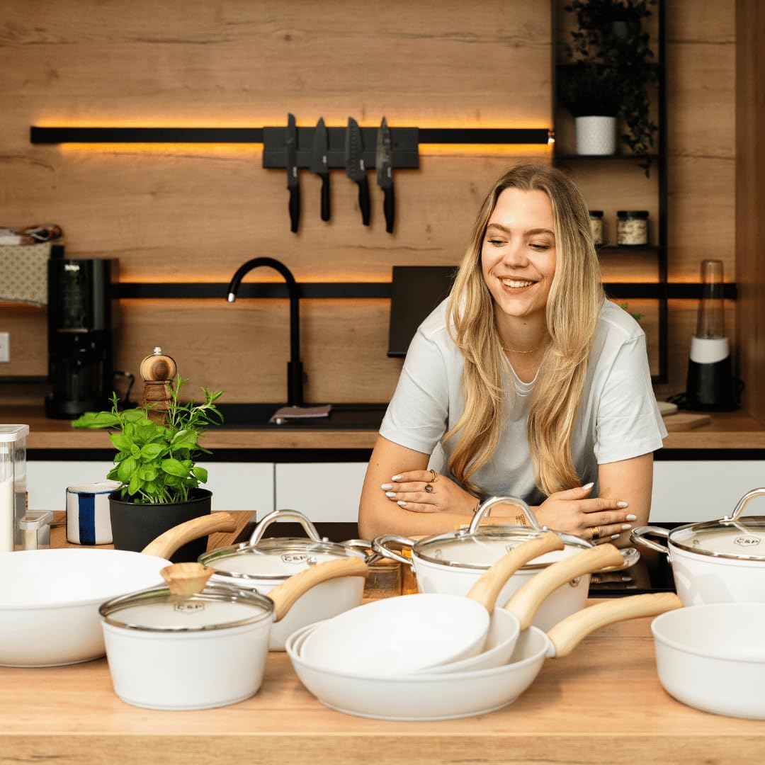 Cook & Pan - Go Ivory Topfset und Pfannenset, 7-teilig-Induktionsgeeignet-PFAS frei Keramik-Beschich