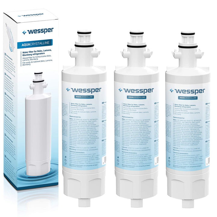 Wessper 3x 4874960100 Gefrier-Kühlschrank Wasserfilter Ersatz kompatibel mit Beko 4874960100 4394650