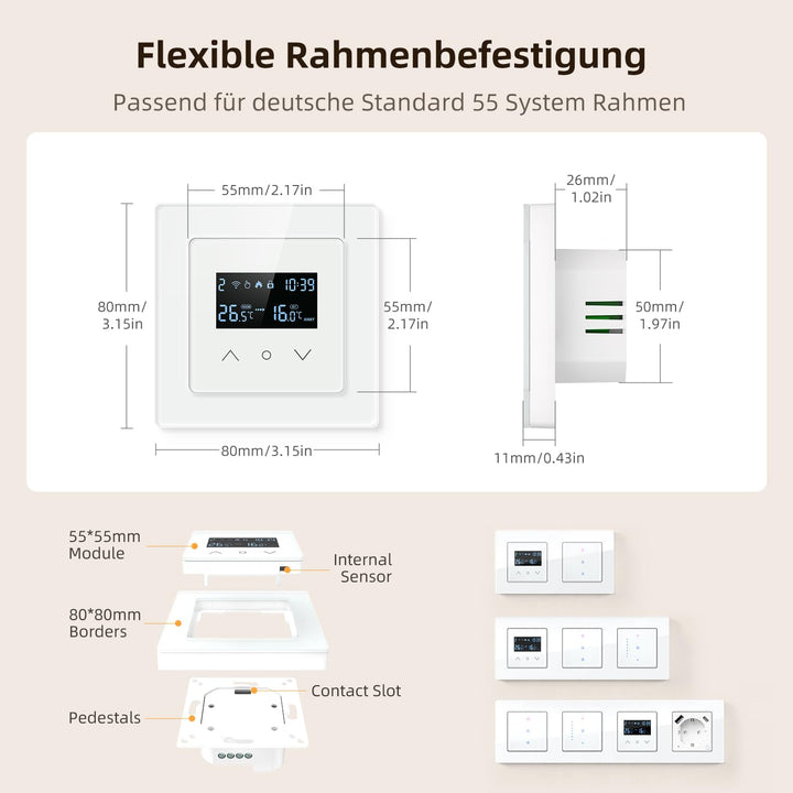 MIUCDA Smart WLAN Thermostat 55x55mm, Wasser Fussbodenheizung Raumthermostat Digital Heizungsthermos