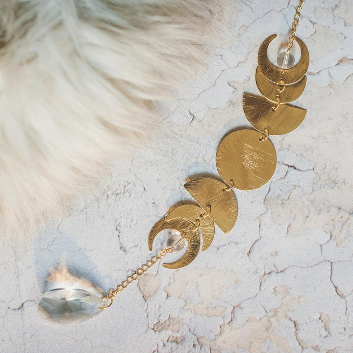 Boho-berry Sonnenfänger mit Prisma Kristall | Boho Mondphasen Girlande | Gold Deko Aesthetic | Deko
