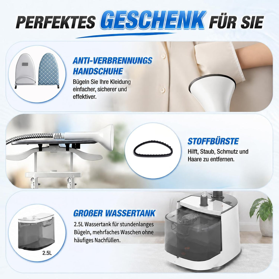Dampfglätter Vertikaler Steamer, Dampfglätter 1800W mit 45g/min Dampfstoss – Höhenverstellbarer Hand