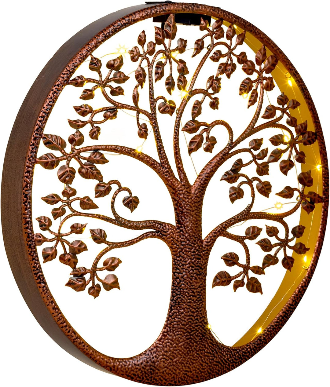 Spetebo LED Solar Wanddeko BAUM antik bronze - 40 cm - Metall Wand Bild warm weiss beleuchtet - Gart