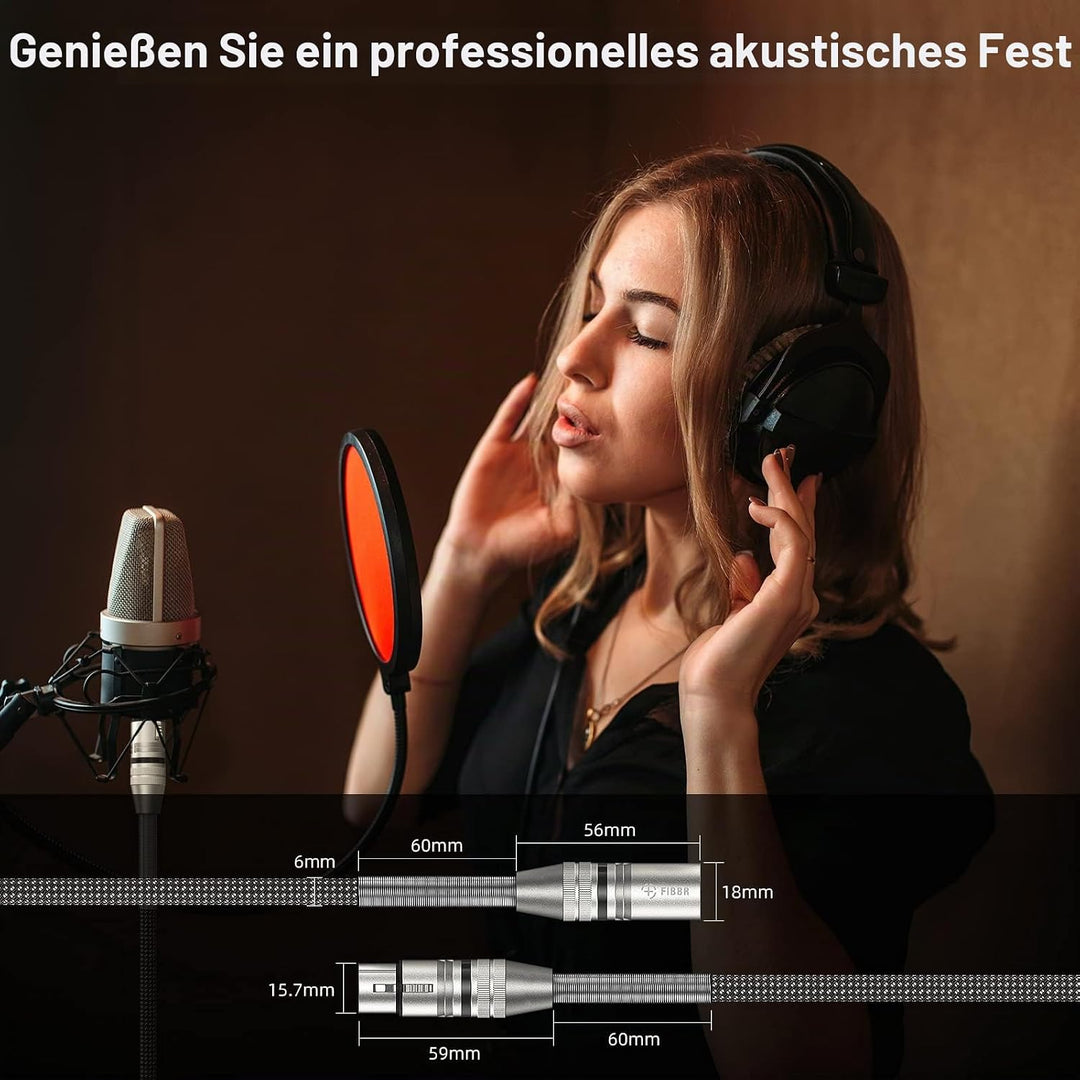 FIBBR XLR Kabel 5M, Mikrofonkabel Nylongeflecht XLR Stecker auf Buchse strapazierfähiges symmetrisch