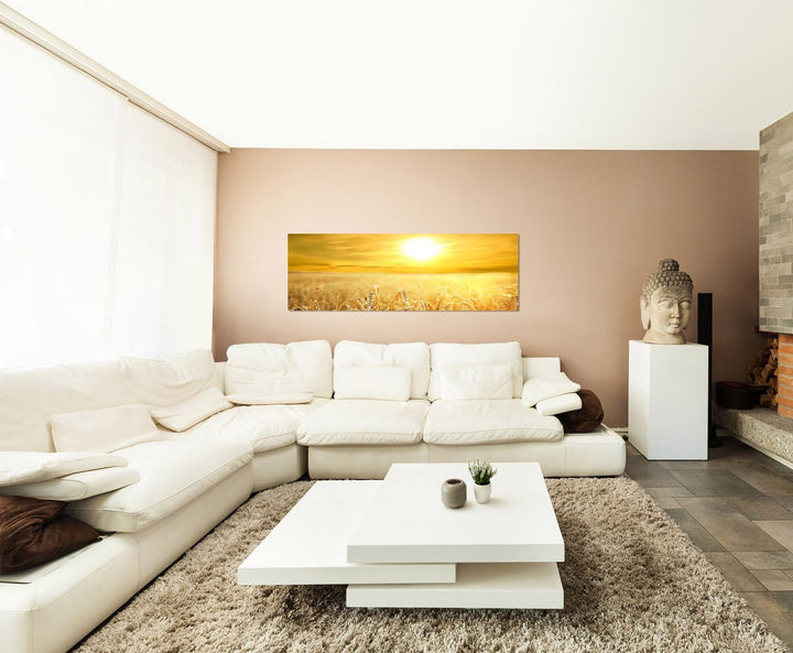Paul Sinus Art Panoramabild auf Leinwand und Keilrahmen 150x50cm Kornfeld Spätsommer Sonnenuntergang
