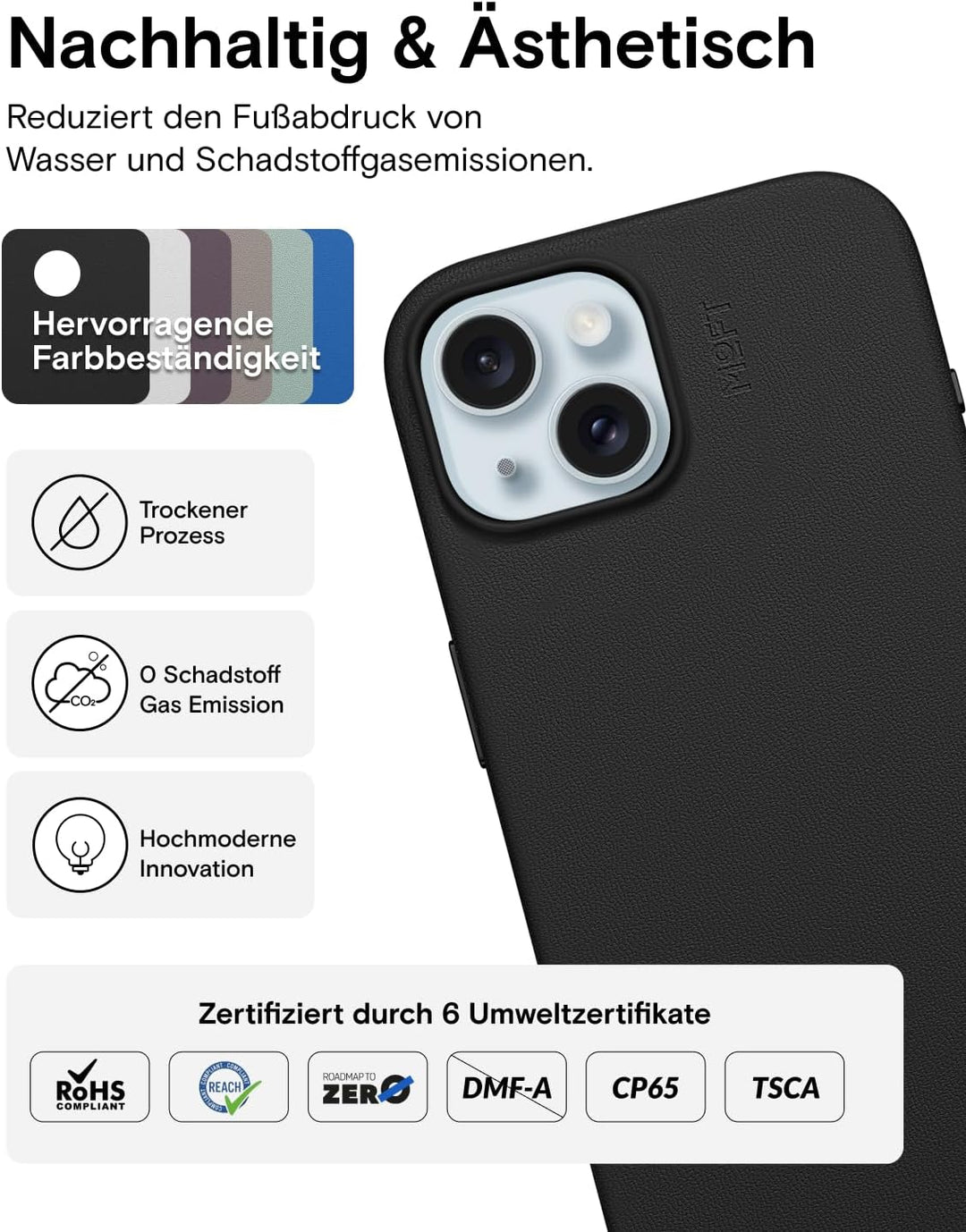 MOFT Magnetische Hülle für iPhone 15 Plus Kompatibel mit MagSafe, MOVAS Vegane Lederhülle, Weiches B