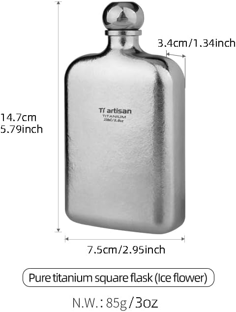 Ti artisan Titan Flachmann mit Trichter Ultraleichte Squre Titanium Hip Flask Whisky Glaskolben für