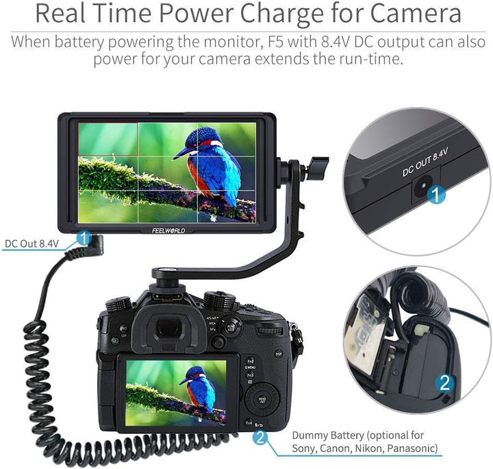 Feelworld F5 5 Zoll DSLR Kamera Field Monitor Small Full HD 1920x1080 IPS Video Peaking Focus Assist