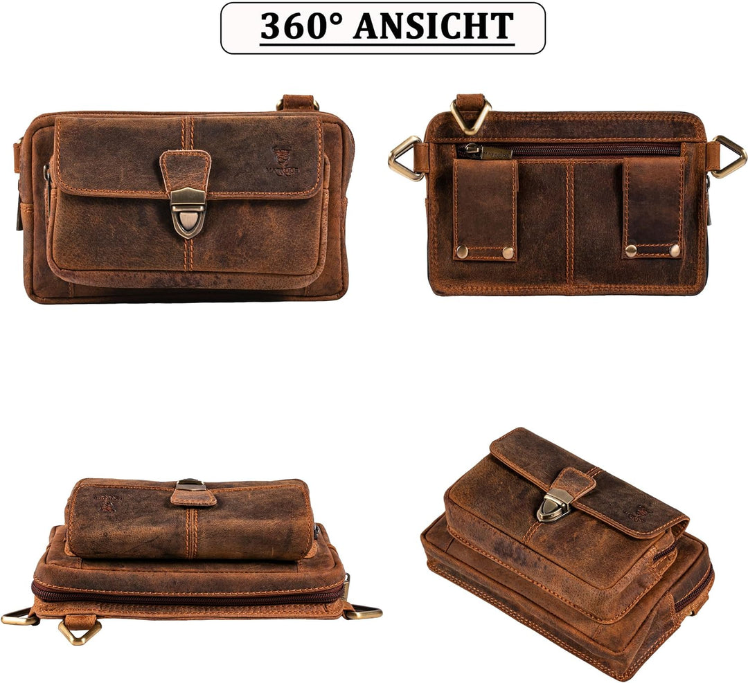 MATADOR (3 in 1 Tasche) „Kairo“ – hochwertige Handy Bauchtasche Leder Herren – Umhängetasche Damen m