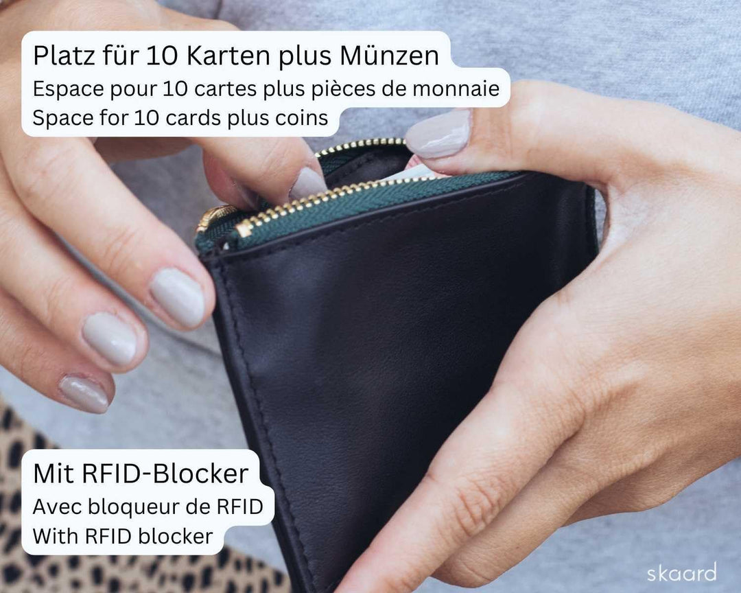 skaard Kleine Damen Geldbörse aus Leder, Schwarz/Grün mit RFID-Schutz Schwarz / Grün, Schwarz / Grün