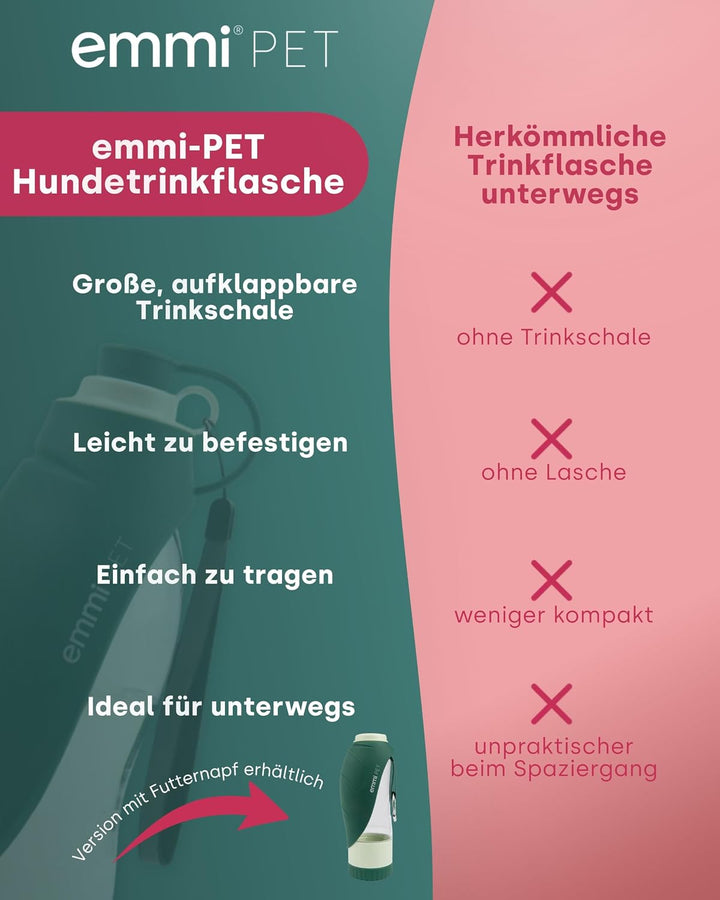 emmi-PET Hundetrinkflasche in Dunkelgrün I 580 ml I Auslaufsichere Trinkflasche mit integriertem Nap