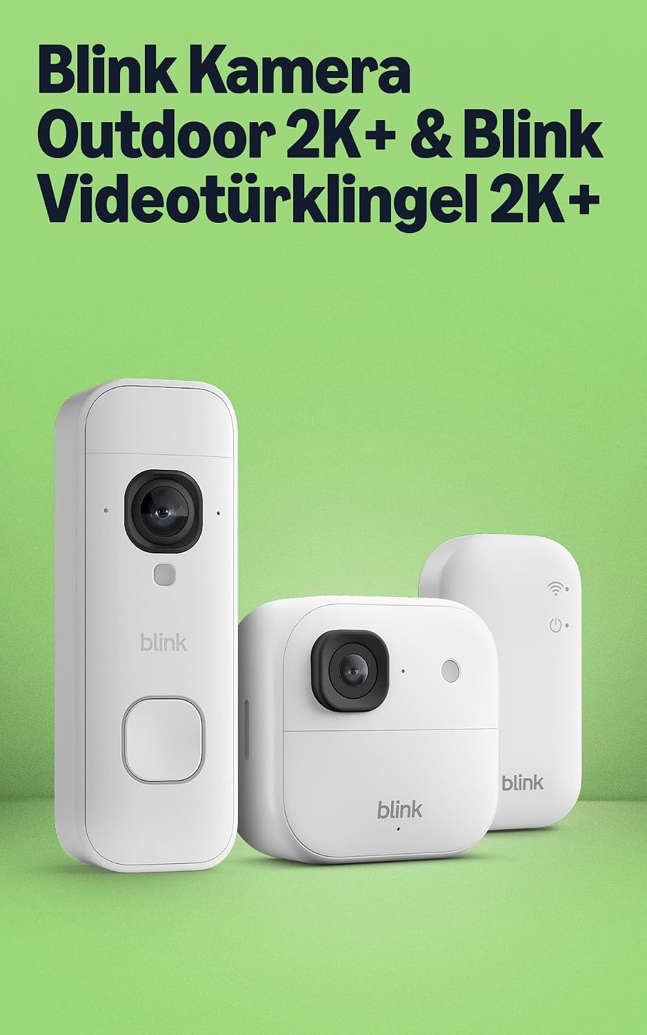 Blink Outdoor 2K+ Kameras mit Blink Videotürklingel 2K+ (neueste Generation), Weiss, inkl. Sync Modu