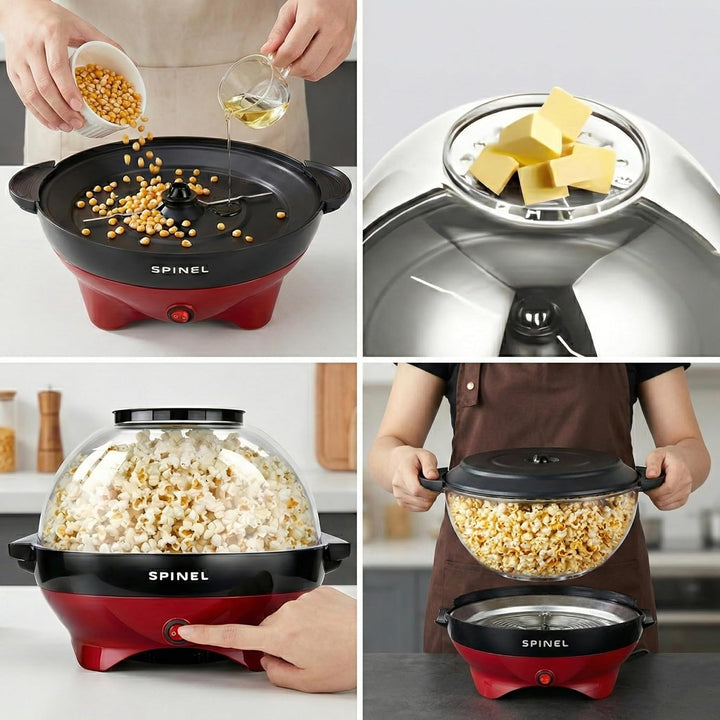 SPINEL Popcornmaschine, Popcorn maschine mit Zucker, Öl, Butter, Fassungsvermögen 5,5 l, Antihaftbes