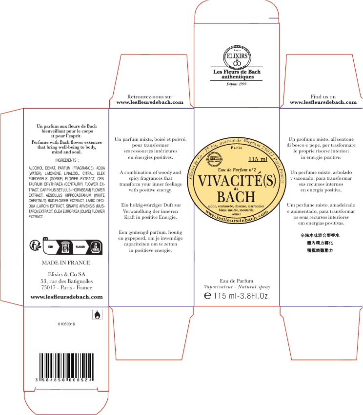 Elixirs &amp; Co Eau de Parfum Nr. 2 Vivacité aux fleurs De Bach Flacon Vaporisateur BIO, 115 ml