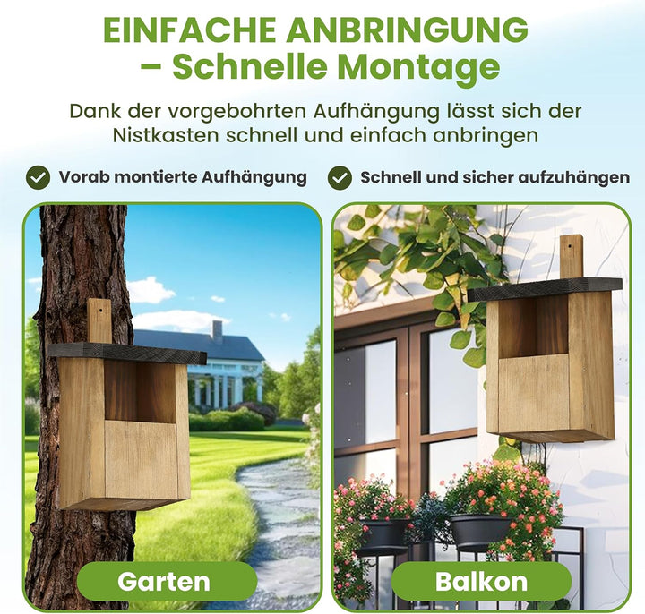 Halbhöhle Nistkasten für Rotkehlchen &amp; Co. | Wetterfest &amp; Massives Holz | Vogelhaus für Nischenbrüte