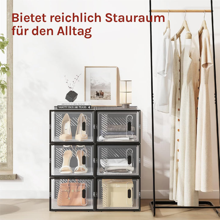 WOLTU Schuhbox stapelbar, 8er Set, Schuhkarton mit magnetischer Tür, Kunststoffbox für Schuhaufbewah