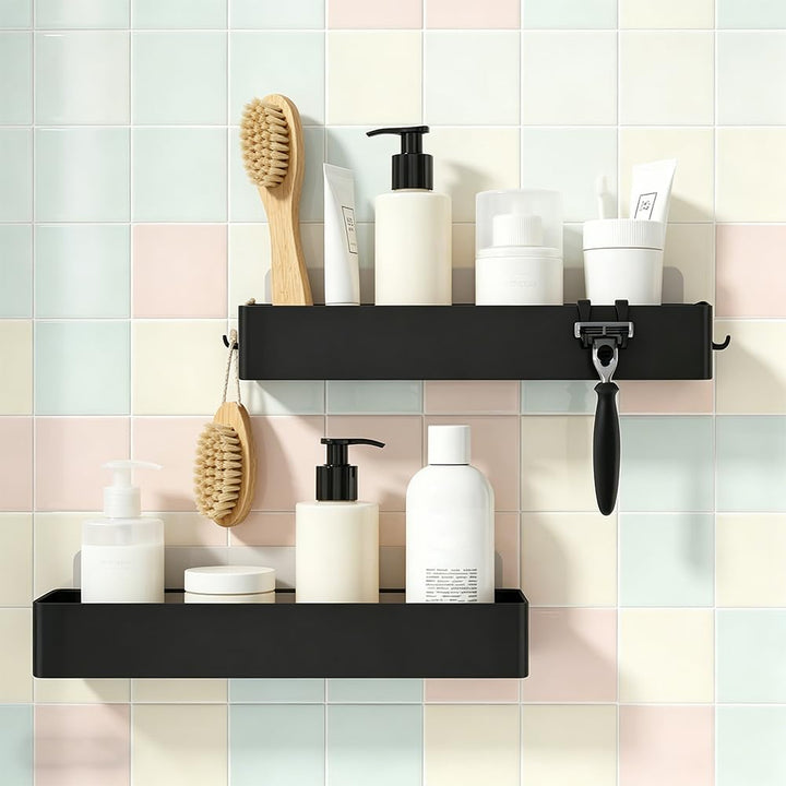 Badregal ohne Bohren, Badezimmer Organizer, Badregal, Hängeregal, Wandregal, Duschkorb Selbstklebend