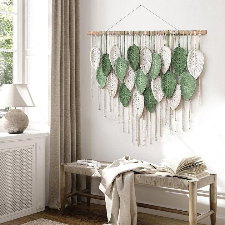 Weldomcor Grosser Wandbehang Wandteppich, Boho Makramee Gewebte Handgemachte Quaste Blatt Tapisserie