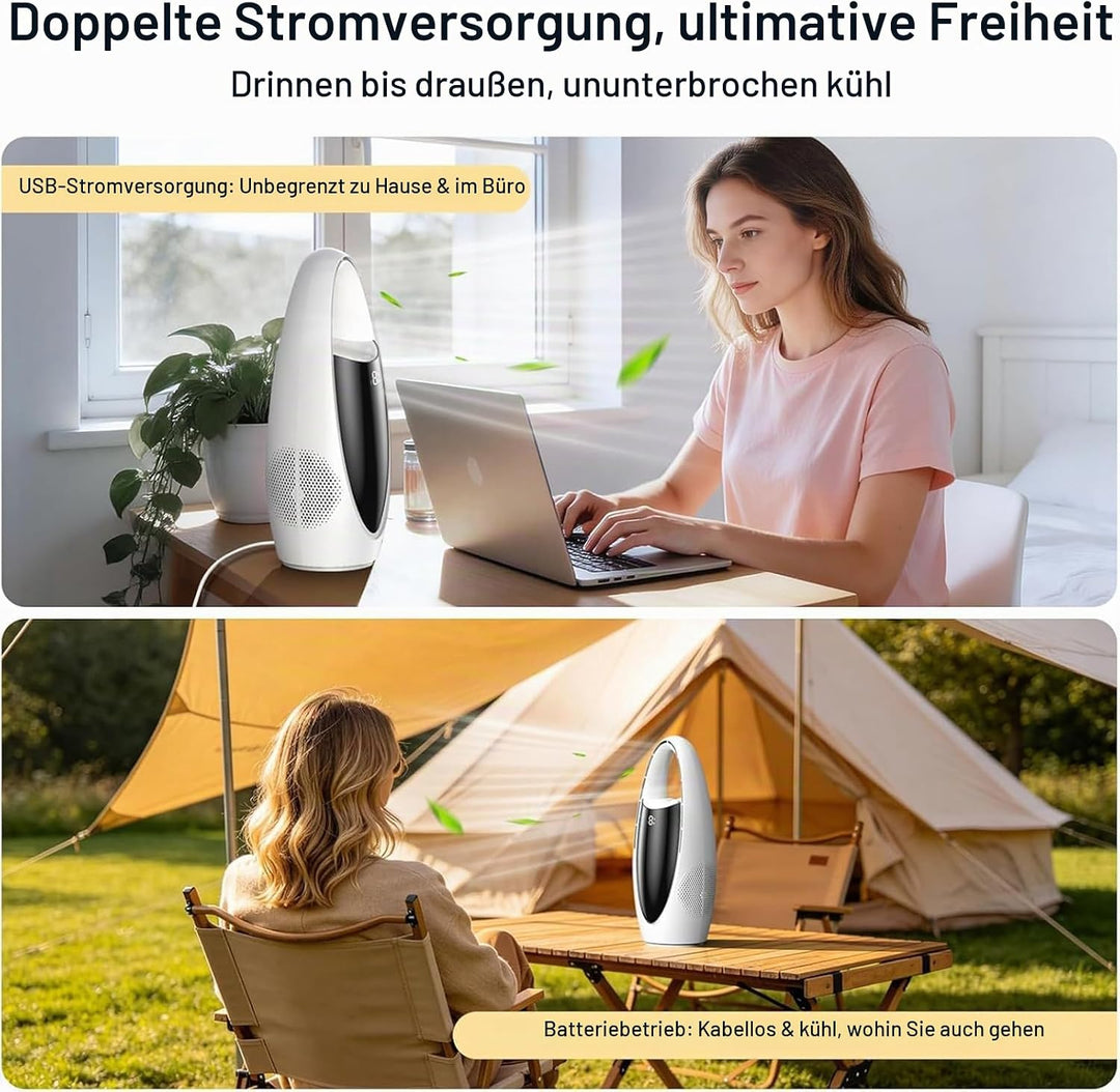 VOMI Ttischventilator Akku mit Sprühnebel, Rotorlose Ventilator Ohne Rotorblätter Tragbarer Kleiner