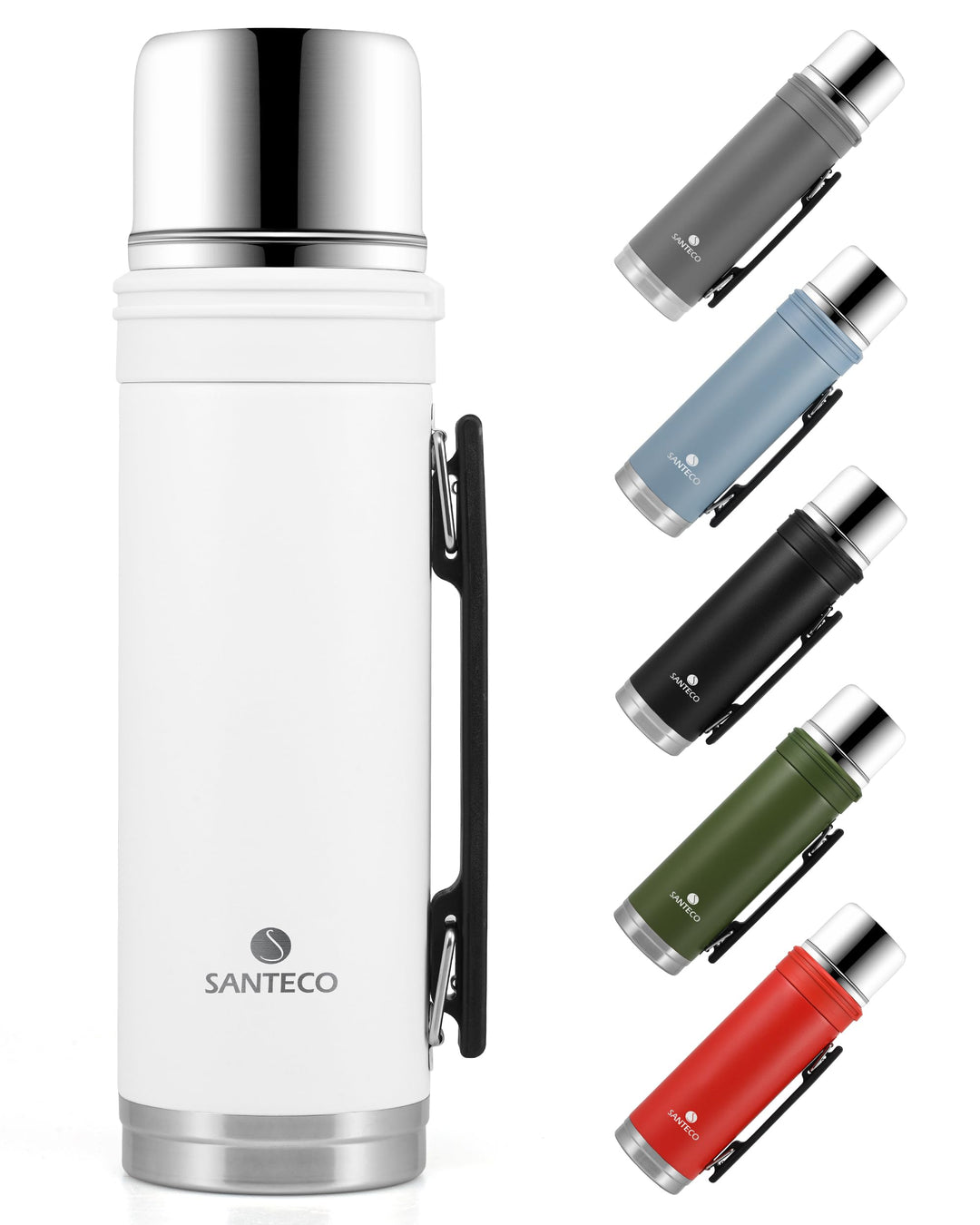 SANTECO Thermoskanne 1L - Thermoskanne mit Trinkbecher für unterwegs - Thermosflasche Edelstahl mit