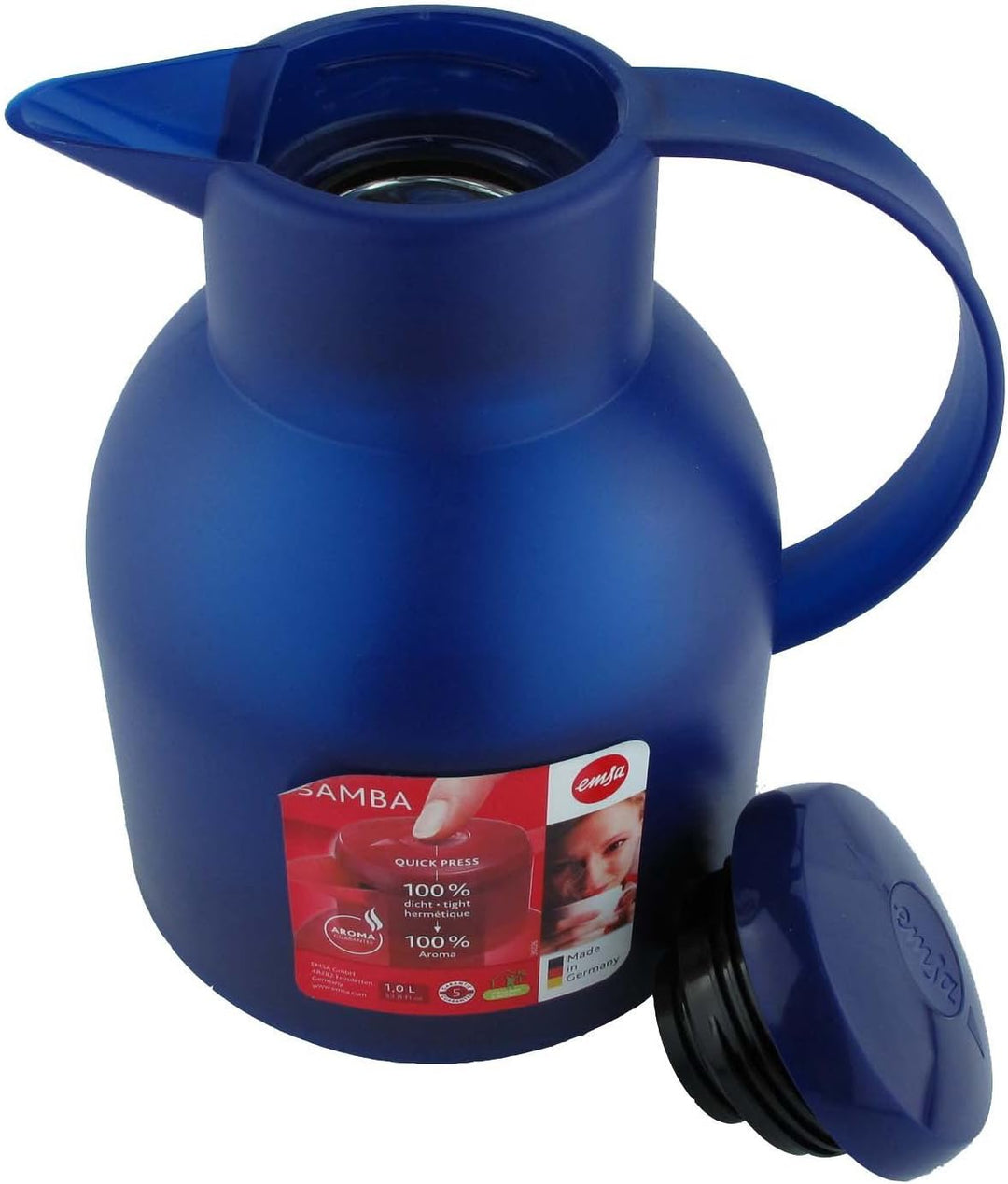 Emsa Samba Isolierkanne 504231 | 1 Liter | Quick Press Verschluss | 100% dicht | 12h heiss, 24h kalt