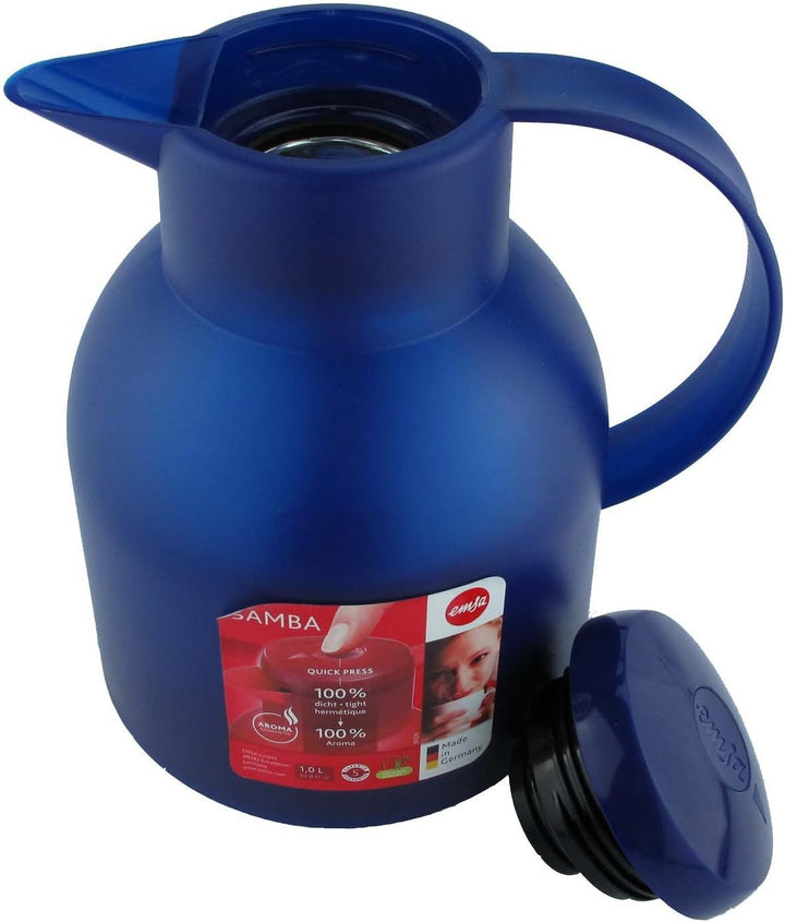 Emsa Samba Isolierkanne 504231 | 1 Liter | Quick Press Verschluss | 100% dicht | 12h heiss, 24h kalt
