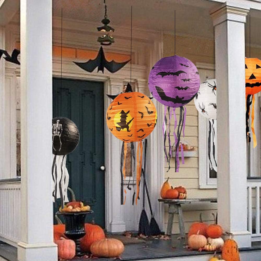 15 Stück Halloween Papier Laternen, 20cm, 25cm, 30cm Kürbis Spinnen Geister Papierlaterne Jack-O-Lat