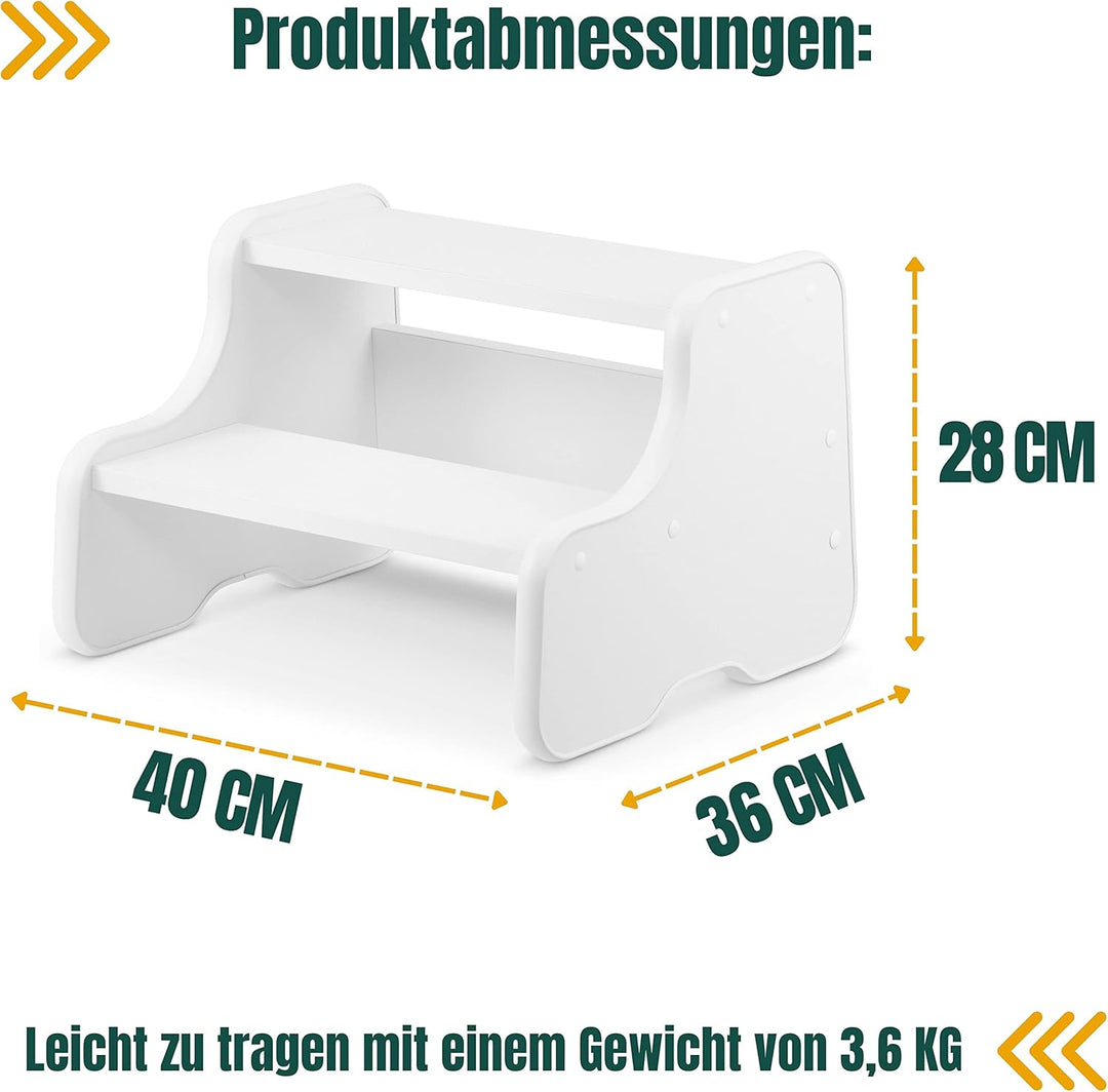 Tritthocker mit 2 Stufen | Holzhocker für Kinder | Kindertreppchen Schemel | Kindermöbel für Bad, Kü