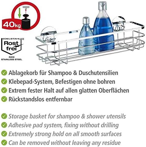 WENKO Turbo-Loc® Edelstahl Maxiablage - Befestigen ohne bohren, Edelstahl rostfrei, 38 x 10.5 x 11 c