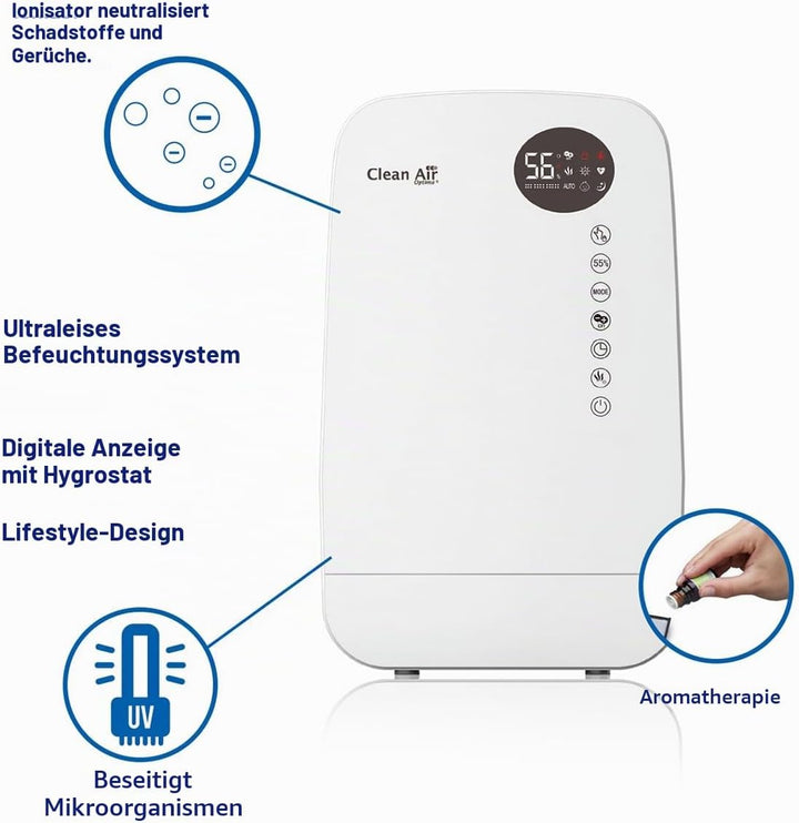 Luftbefeuchter mit Ionisator und Aromatherapie - Clean Air Optima CA-607W Smart - Befeuchtungsleistu