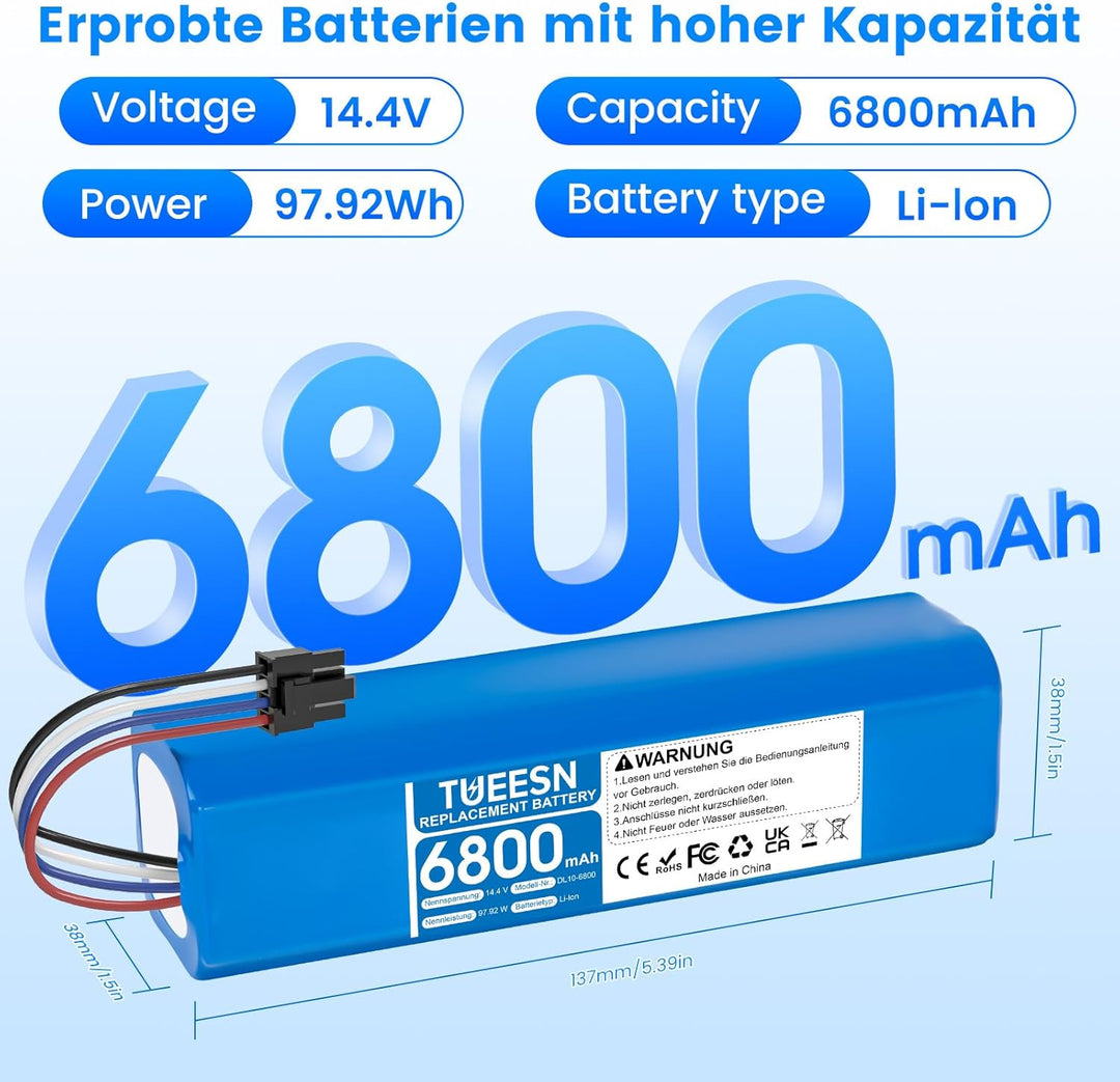 14,4V 6800mah Ersatzakku für Dreame L10s Ultra,D9 Pro D9 Max,D10/D10 Plus/D10s/L10/ L10s/Z10 Pro