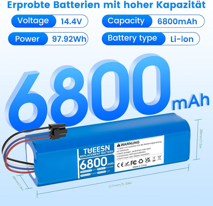 14,4V 6800mah Ersatzakku für Dreame L10s Ultra,D9 Pro D9 Max,D10/D10 Plus/D10s/L10/ L10s/Z10 Pro