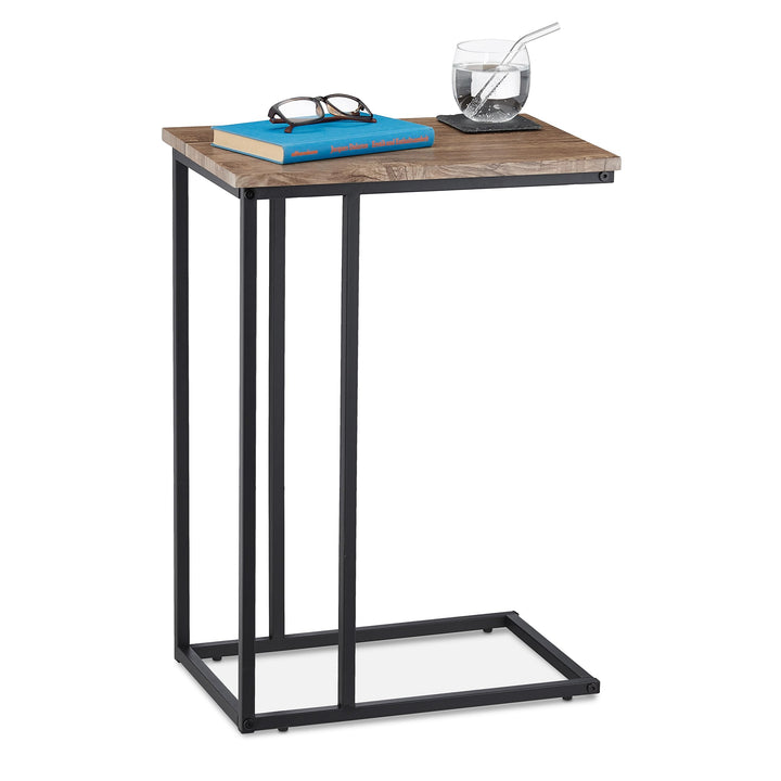 Relaxdays Beistelltisch, Industrial Design, C-form, Ablagetisch, Metall & Holzoptik, HBT: 65,5x46x30