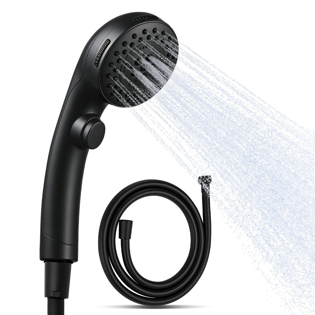 OFFO Duschkopf mit Duschschlauch 1,6m, Stoppfunktion Brausekopf Dusche mit 5 Strahlarten, Wasserspar