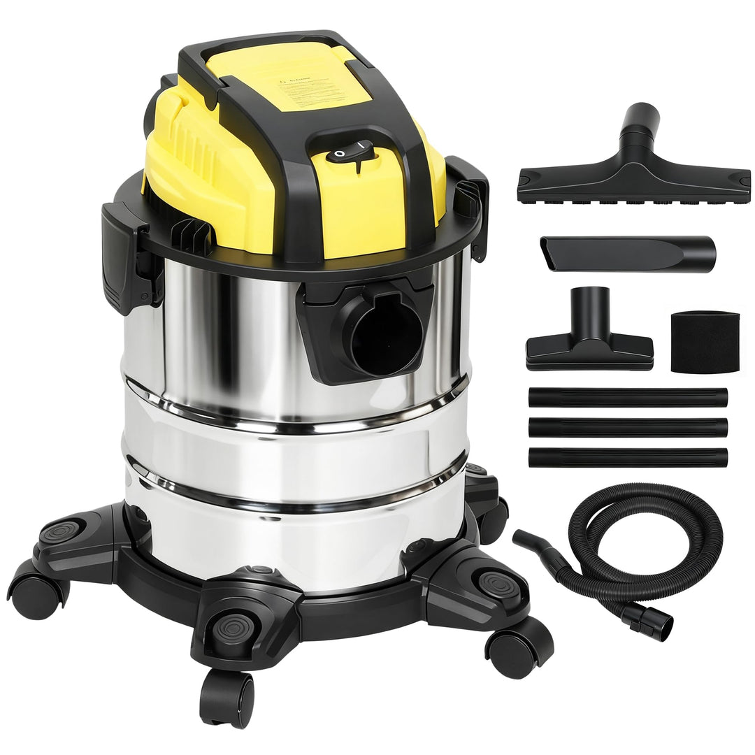 HOMCOM 3-in-1 Nass-Trockensauger 1200 W Staubsauger mit 20L Edelstahlbehälter Ø32mm Schlauchsystem B