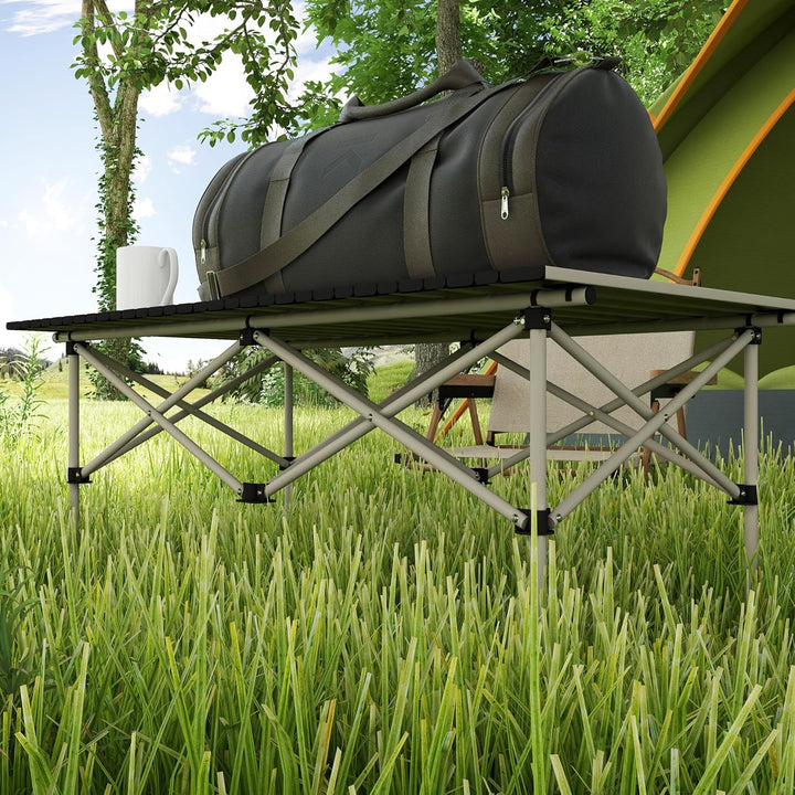 Outsunny Campingtisch Klapptisch mit Aufrollbare Tischplatte X-Rahmen Gartentisch aus Aluminium leic